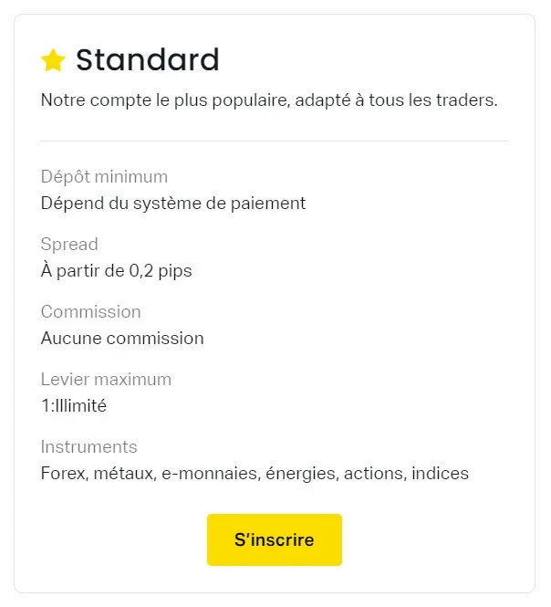 Comptes Standard Exness